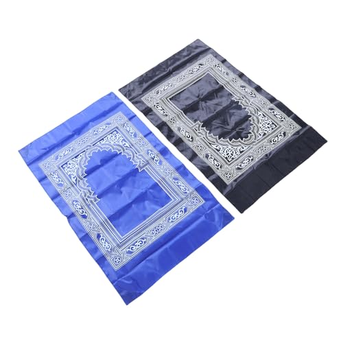 Tnfeeon Islamic 2 Pack Travel Prayer Rug with Compass Water Proof Reusable Nylon Portable Mat for Umrah Pilgrimage Black Blue