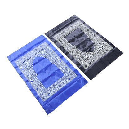 Tnfeeon Islamic 2 Pack Travel Prayer Rug with Compass Water Proof Reusable Nylon Portable Mat for Umrah Pilgrimage Black Blue