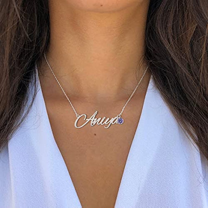 Custom Name Necklace Personalized, 18K Gold Plated Customized Nameplate Necklace Dainty Jewelry Gift for Women, Bridesmaid - color: Number-Name Necklace with Birthstone