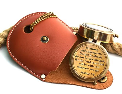 Be Strong and Courageous (Joshua 1:9) Brass Compass with wooden Box-Engraved Scripture Prayer Compass Religious Gift for Men & Women - Baptism, Confirmation, Communion Compass for Boys Graduation Gift - style: #1 Be Strong and Courageous Compass (Joshua 1