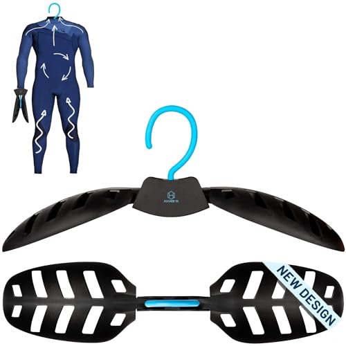 Hang 11' Wetsuit Hanger - Improves Your Wet Suit Longevity, Quick Dryer, Foldable Wetsuit Hangers for Surfers, Ideal for Drysuit Scuba Diving Gear & BCD, Surfing Accessories, Surfing Gifts (Blue) - color: Blue