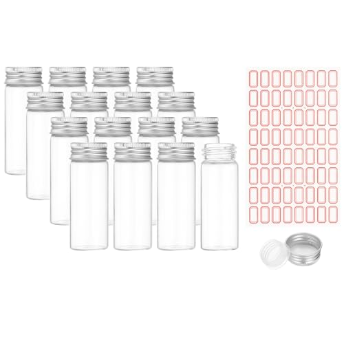 PATIKIL 40ml Test Tubes with Caps, 24Pcs 30x80mm Glass Clear Flat Bottom Test Tube Containers with Plastic Cap for Bead Party Candy Bath Salt Storage Scientific Experiment Plant(Silver) - color: Silver, size: 30x80mm