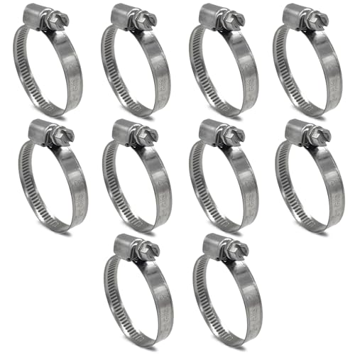 10 Pack SAE Size 20 Stainless Steel Hose Clamps, German Style Embossed Worm Gear Clamp, Adjustable 1-3/16 to 1-3/4 inch (30-45mm) for Coolant Radiator Pipe - size: 1-3/16 to 1-3/4 inch (10 Pack)