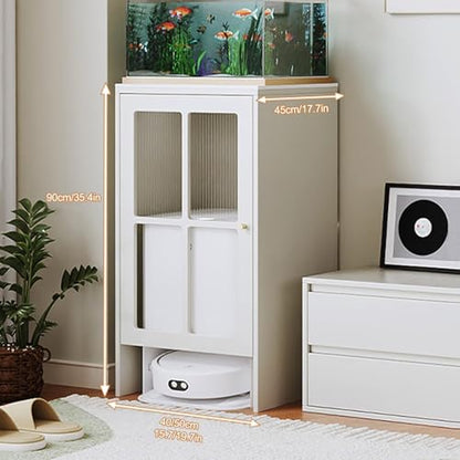 HARELA Robot Vacuum Stand Hidden Cabinet, Sweeping Robot Storage Rack with Doors and Drawer, Side Table Storage Cabinet for Living Room, Bedroom, Home(White,50x45x90cm) - size: 50x45x90cm