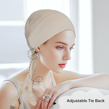 5Pcs Islamic Muslim Under Hijab Cap Inner UnderScarf for women Inner Under Scarf Hat Hijab Cap with Tie Back Closure - color: White\khaki\snowdrop\pink\beige