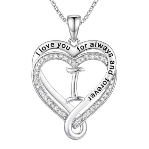 Heart Initial Necklace for Women Double Heart Letters Necklaces - color: I