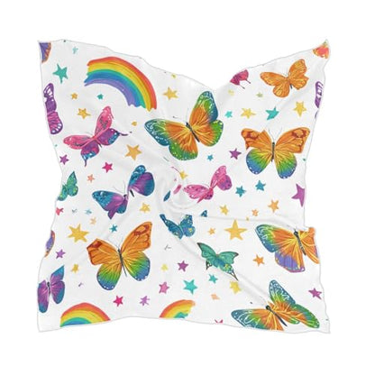 Women's Silk Scarf Square Satin Head Scarves Fashion Neck Scarf Hair Wraps Silk Bandana - color: Butterfly Rainbow