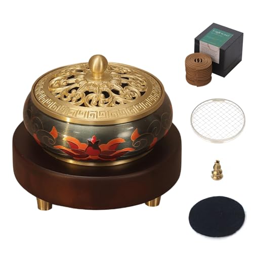 Brass Incense Burner Set with Agarwood Coils, Vintage Bakhoor Resin Burner