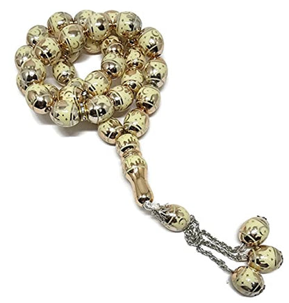 Muslim Tasbih 33 Rosary Bead AMN-276 Islam Prayer dhikr Misbaha with Masjid Image Printed on Laser Crystal Stone Beads Islamic Religion Eid Ramadan Gift (Gold_2) - color: Gold_2