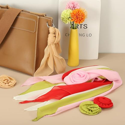 Chiffon Scarf for Women, Long Skinny Chiffon Neckerchief with Detachable Rose Flower Light Soft for Hair Ribbon - color: Lavender