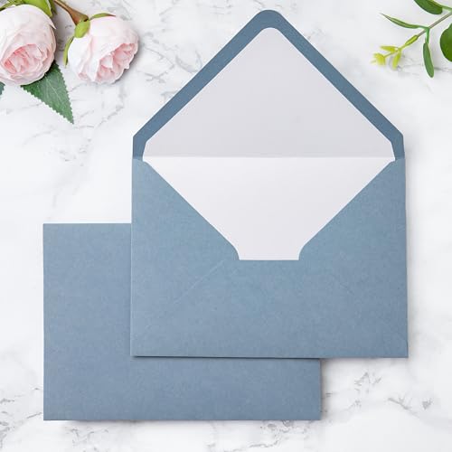 PONATIA A7 Envelopes, Liner Dusty Blue 5x7 Envelopes- 50 Pack - color: dusty blue