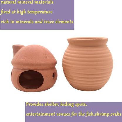 M2cbridge Natural Clay Pottery Ceramic Jar Vase Cichlid Small Fish Shrimp Aquarium Decor to Play Hide Breed Habitat (Red Clay, 2pcs) - color: Red Clay, 2pcs