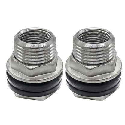 Beduan Stainless Garden Hose Bulkhead Fitting, 1 NPS Male to 3/4 GHT Female Bulkhead Water Tank Connector Thru-bulk Fitting for Rain Barrels, Aquariums, Sinks, Irrigation(Pack of 2) - size: 1 NPS Male x 3/4 GHT Female, style: PackOf 2
