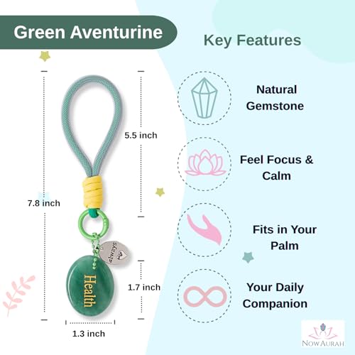 Crystal Keychain Set - Natural Healing Stones with Affirmation Cards- Worry Stone Anxiety Relief Gift - color: Green