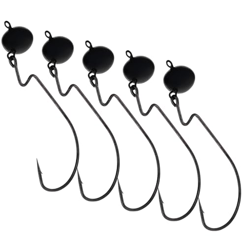 Reaction Tackle Football Swing Jig, Free-Swinging Hook with Football Head for Bass Fishing, Deep Water and Rocky Terrain (5-Pack) - color: Black, size: 1/2 Oz