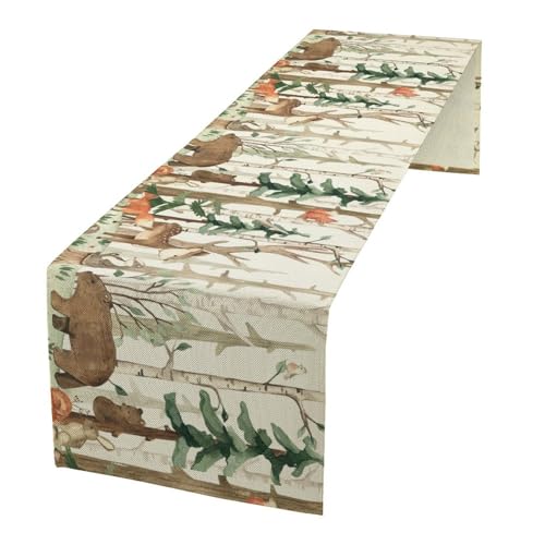 Rustic Woodland Table Runner, Farmhouse Forest Animals Country Lodge Wild Hunt Fox Deer Rabbits Bear for Home Kitchen Dining Holiday Party Indoor Table Decorations 13x36 Inch - color: Animal-4, size: 13x36 Inch