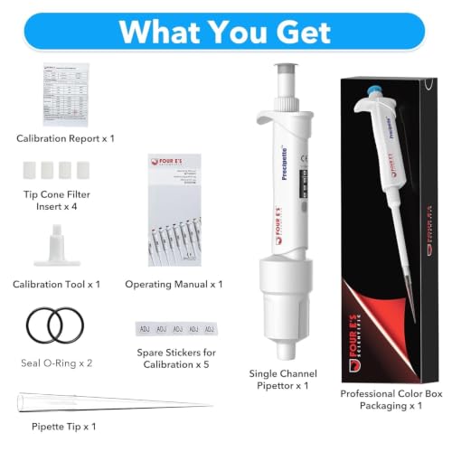 FOUR E'S SCIENTIFIC 1-10mL Pipette Pro, Single-Channel Pipettor | Variable Volume Micropipette, Test Certificate Included, 4-Digit Volume Display, Model LH0301009 - size: 09 (1-10mL)