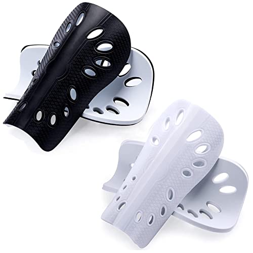 Soccer Shin Guards, 2 Pair Lightweight and Breathable Shin Guard Sleeves for Adults Football Player, Calf Protective Gear Shin Guards for Men Women (Bigger Shin Guards) - color: black and white