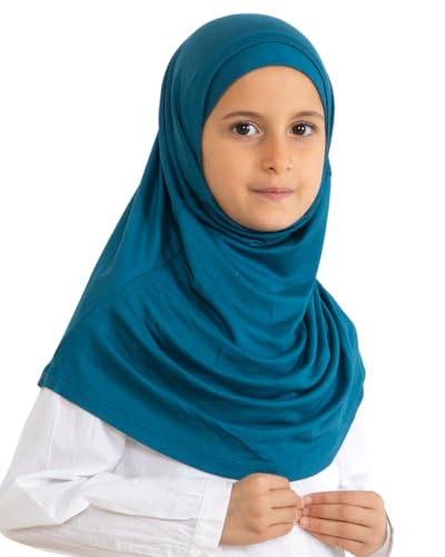 Prien Easy To Wear Hijab For Girls, Muslim Scarf for Kids, Instant Hijabs For Women, Viscose Children Scarves For Ramadan Eid - color: Turquoise