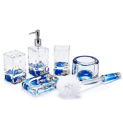 5 Piece Acrylic Liquid 3D Floating Motion Bathroom Vanity Accessory Set Shell - size: 5-piece, style: Shell