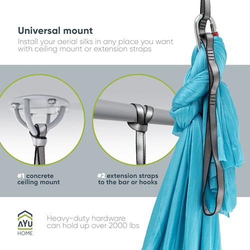 AyuHome Aerial Silks Kit for Home - Premium Yoga Swing for Adults with 660 lbs Capacity - Versatile Aerial Yoga Hammock for Gymnastics Training - color: Aerial silk - Blue New
