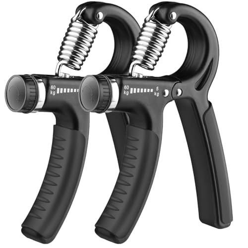 Hand Grip Strengthener 2 Pack Adjustable Resistance 5-60kg (10-130lb) Forearm Wrist Finger Exerciser Grip Strength Trainer Squeezer for Workout - color: Black
