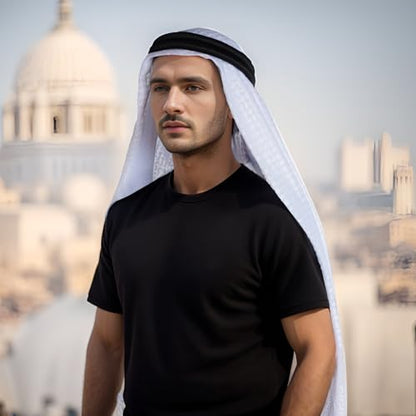 Jmkcoz Arab Shemagh Tactical Desert Keffiyeh Head Scarf Arabic Turban Neck Headwear Wrap Arab Muslim Costume for Men Women - color: White