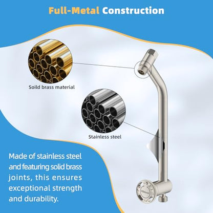 Hibbent All Metal 4 Way Shower Diverter, Showerhead Holder, Brushed Nickel | Easy Reach Diverter Valve with Pause Mode, 13.5" Stainless Steel Slide Bar, 4-Setting Replacement for Handheld & Fixed Shower - color: Brushed Nickel
