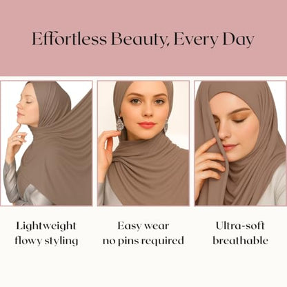 Premium Bamboo Jersey Hijab Scarves -Turban Head Wraps for Women, Fashion Headbands Long Plain Muslim Shawls - color: Beige