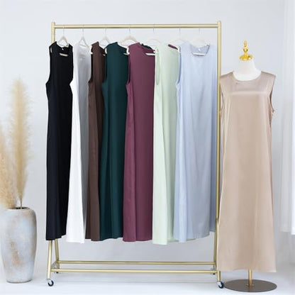 SYANKANGXIAO Ramadan Afrian Inner Under Dress for Women Dubai Abaya Turkey Muslim Sleeveless Long Slip Dress - color: Black, size: XX-Large