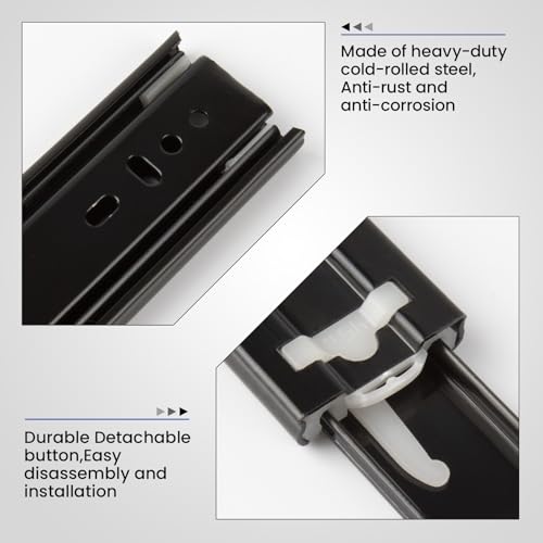 LONTAN 10 Pairs Black Side Mount Drawer Slides 16 Inch Heavy Duty Rails | Electro-Coated Cold Rolled Steel; 100lb Capacity Full Extension; Smooth Ball Bearing Glides; Quick Release Easy Setup - color: Black, size: 16 Inch - Drawer Slide
