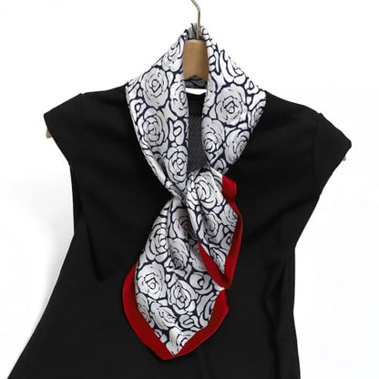 STARWHISPER 27" Square Head Scarf for Women Silk Feeling Satin Scarf Women Fashion Silk Scarf for Wrapping Hair - color: Rose World2