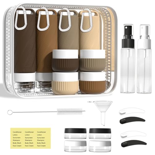 Travel Toiletry Containers 26Pcs Silicone Leakproof TSA Approved Set - color: Brown