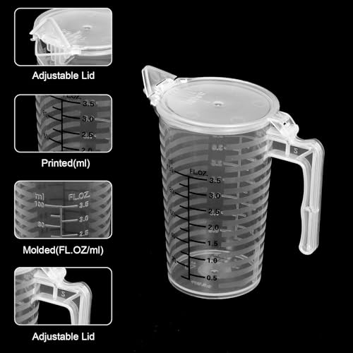 2 Pcs Measuring Cup with Lid 100ml PP Plastic ml & oz Measuring Cup for Liquid Double Sided Graduated Beaker with Handle and Spout for Lab Home Kitchen (3.5oz/100ml)