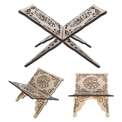 Foldable Quran Holder Stand Wooden Book Stand Muslim Bible Book Holder Magazine Cookbook for Display Prayer Reading Chapel 9.8x8.1x6.7'' Wood Color
