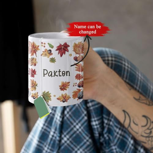 Personalized Autumn Turkey Coffee Mug, Customized Name White Ceramic Cup, Festive Fall Leaves Mug, Sparkling Turkey Full Wrap Cup 11oz 15oz, Custom Unique Thanksgiving White Cup - color: XUA-1124-3653-Thanksgiving Mug