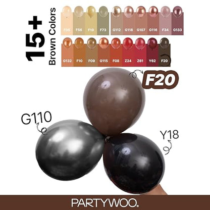 PartyWoo 다크 브라운 풍선 152피스 다양한 사이즈 45.7cm(18인치), 30.5cm(12인치), 25.4cm(10인치), 12.7cm(5인치) 보헤미안 커피 뉴트럴 가을 풍선 아치 키트 처녀 베이비 샤워 기념일 생일 파티 장식용 브라운-F20 - color: 브라운-f20