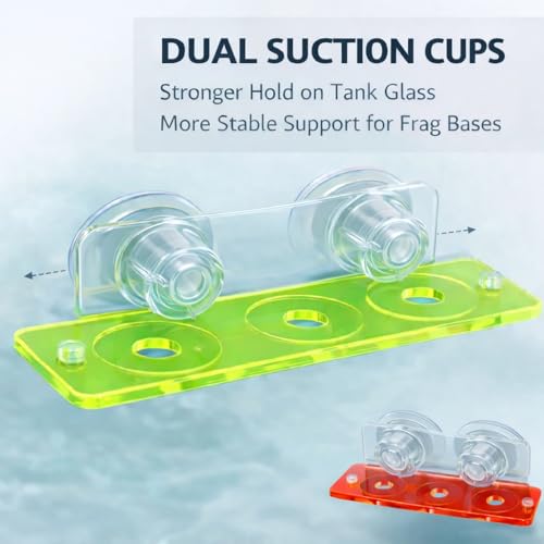 kcrygogo Acrylic Coral Frag Rack with Double Suction Cups, 3 Hole Coral Plug Holder for Reef Tank Aquarium, Fluorescent Green & Fluorescent Red, 2PCS