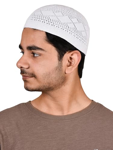 TRUNESS Kufi Hats for Men Muslim Prayer Islamic Capn Takke Peci Handicraft Taqiyah Taqiyah Cap - color: White