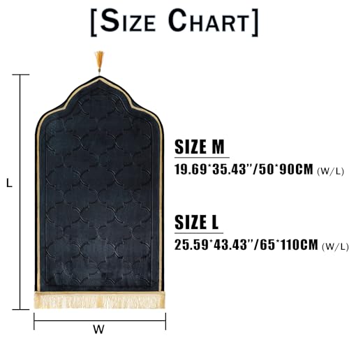 haozaikeji Muslim Prayer Rug Islamic Turkish Prayer Mat Thick Soft Janamaz Sajada Rug Praying Carpet for Ramadan Eid Travel - color: Black, size: L 25.59*43.43 inch (65*110cm)