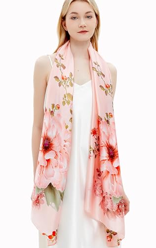Women Silk Scarves Long Satin Lightweight Outdoor Shawl Wraps Printed Head Scarf 70''X35'' - color: 101-pink
