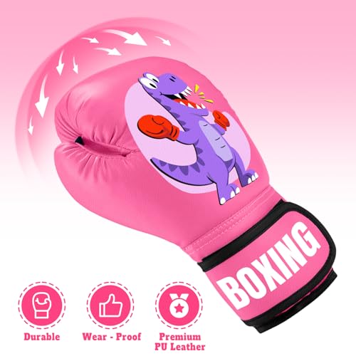 Kids Boxing Gloves for Boys & Girls, Youth Boxing Training Gloves for Kids Age 3 to 9 Years, 4OZ Training Sparring Gloves for Punching Bag Kickboxing Muay Thai MMA - color: Pink