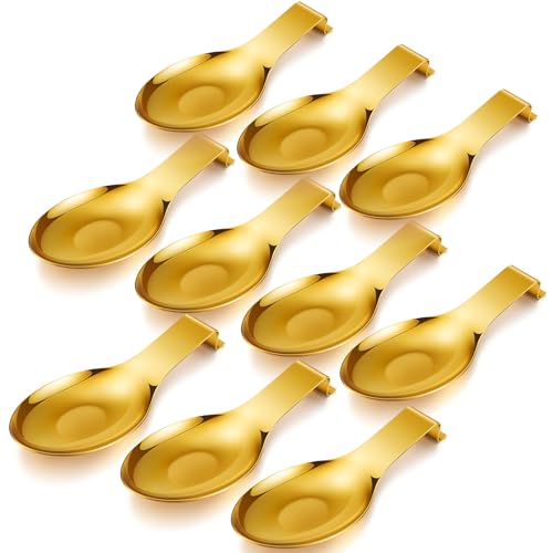 Nuanchu 10 Pcs Spoon Rests Gold for Kitchen Counter Stainless Steel Utensil - color: Gold