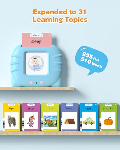 Airbition 510 Words, Talking Flash Cards for Toddler 1 2 3 4 Year Olds, Language Learning Toys, Pocket Speech Therapy Toys, Montessori Tools with 31 Themes, Children's Sensory Device - style: 510 Words English Blue