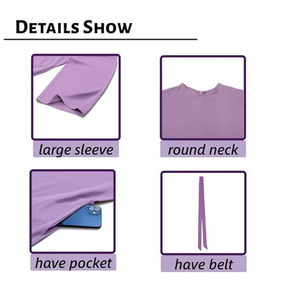 Women Abaya Dress with Belt Muslim Bell Sleeve Robe Islamic Prayer Jilbab | with Belt, A-line Skirt, Bell Sleeve - color: Dark Purple, size: Medium