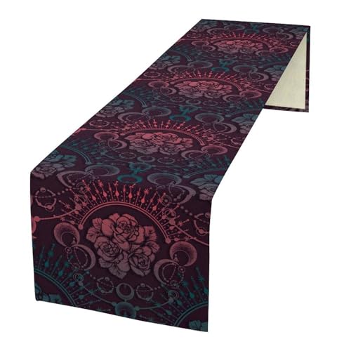 Moon Table Runner, Mystical Boho Magic Astrology Floral Rose Print Table Runner for Kitchen Dining Party Wedding Restaurant Picnic, 13x36 Inch - color: Moon Sun -1, size: W13"x L36"