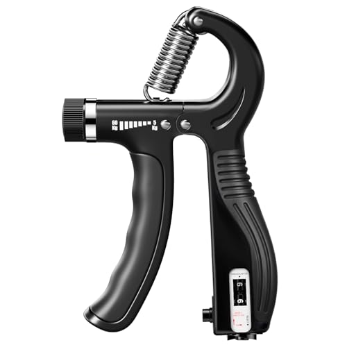Grip Strength Trainer - Adjustable Resistance 11-132lbs/5-60kg Hand Gripper & Forearm Strengthener Device with Smart Counter for Sports & Rehab - color: Black