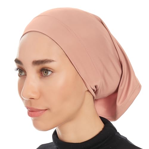 Hijab Caps Underscarf for Women – Black Hijab Cap Underscarf Turban Dreadlocks Tube – Muslim Accessories Headscarf - color: Light Brown