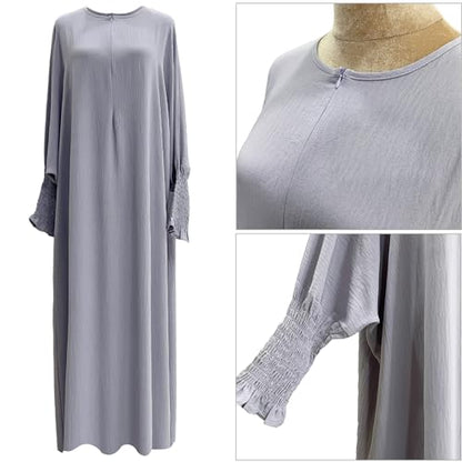 khalat Womens Muslim Prayer Dress Front Zipper Kaftan Islamic Robe Modest Solid Abayas for Women Muslim - color: Light Gray