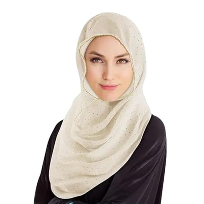 Hijab Scarf for Women Soft Chiffon Rhinestone Long Scarf Shawl Fashion Muslim Hijab Head Wrap Scarves - color: Beige